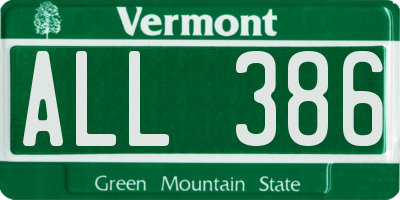 VT license plate ALL386