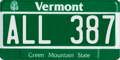 VT license plate ALL387