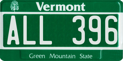 VT license plate ALL396