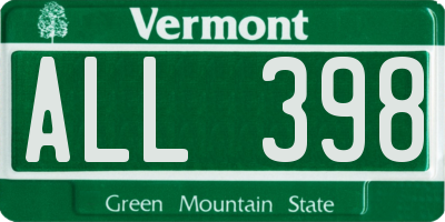 VT license plate ALL398