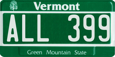 VT license plate ALL399