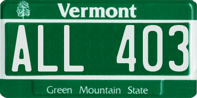 VT license plate ALL403