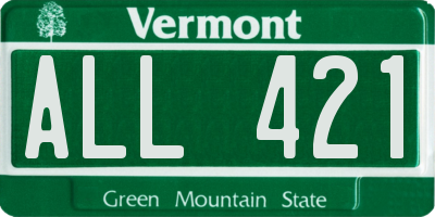 VT license plate ALL421