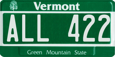 VT license plate ALL422