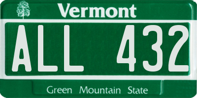 VT license plate ALL432