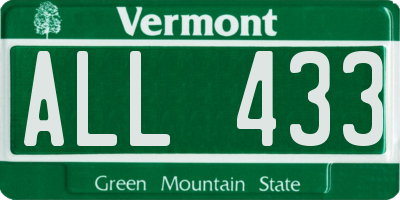 VT license plate ALL433