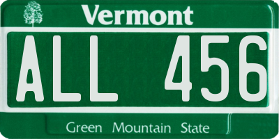 VT license plate ALL456