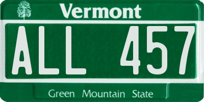 VT license plate ALL457