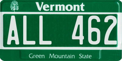 VT license plate ALL462