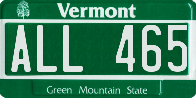 VT license plate ALL465