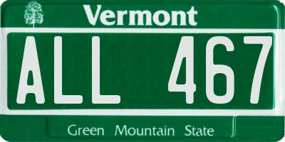 VT license plate ALL467