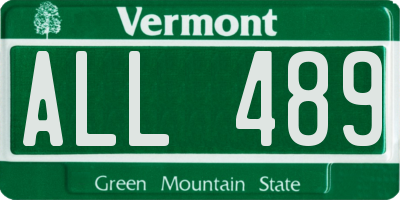 VT license plate ALL489