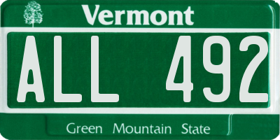 VT license plate ALL492