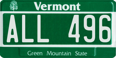 VT license plate ALL496