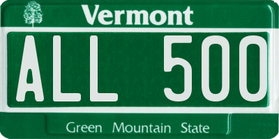 VT license plate ALL500