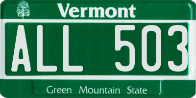 VT license plate ALL503