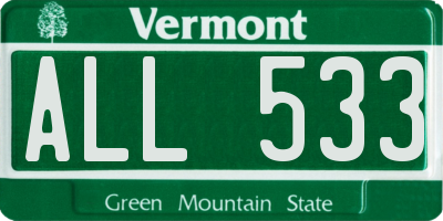 VT license plate ALL533