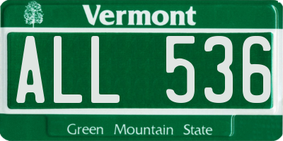 VT license plate ALL536