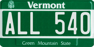 VT license plate ALL540