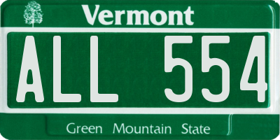 VT license plate ALL554