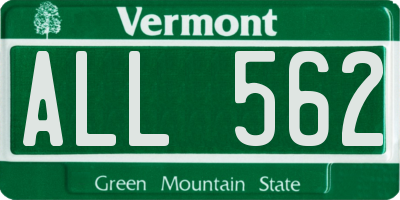 VT license plate ALL562
