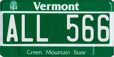 VT license plate ALL566