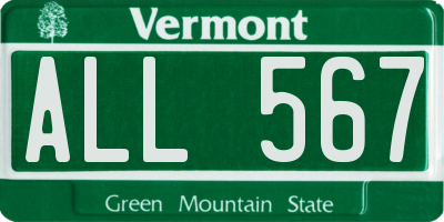 VT license plate ALL567
