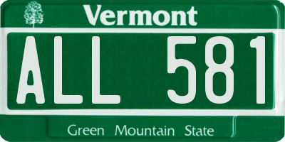VT license plate ALL581