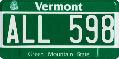 VT license plate ALL598