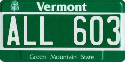 VT license plate ALL603