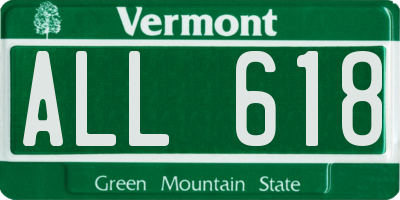 VT license plate ALL618