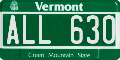 VT license plate ALL630