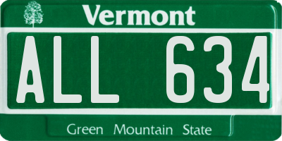 VT license plate ALL634