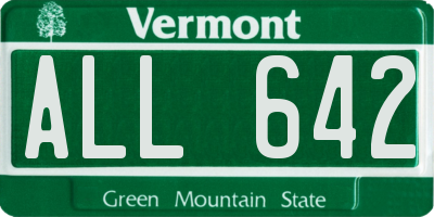 VT license plate ALL642