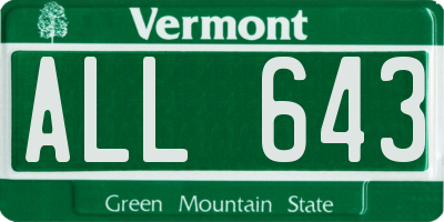 VT license plate ALL643