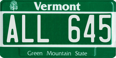 VT license plate ALL645