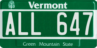 VT license plate ALL647
