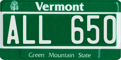 VT license plate ALL650