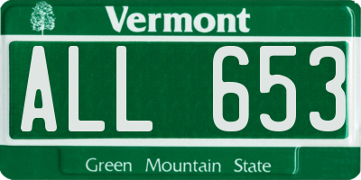 VT license plate ALL653
