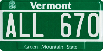 VT license plate ALL670
