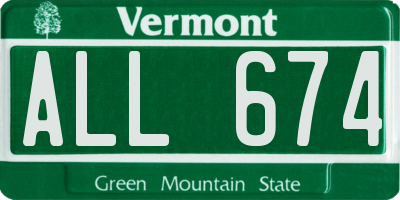 VT license plate ALL674
