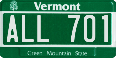 VT license plate ALL701