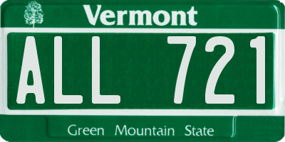 VT license plate ALL721