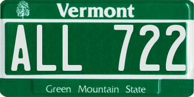 VT license plate ALL722
