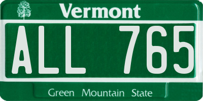VT license plate ALL765