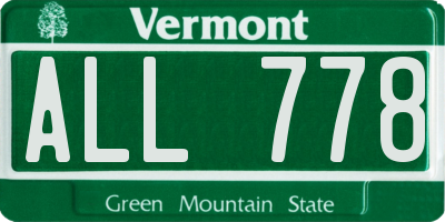 VT license plate ALL778