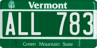 VT license plate ALL783