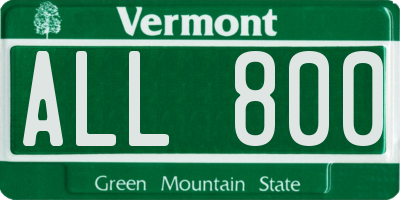 VT license plate ALL800