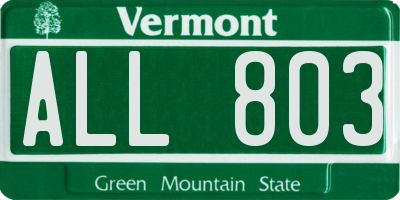 VT license plate ALL803