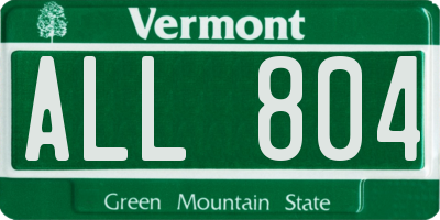 VT license plate ALL804